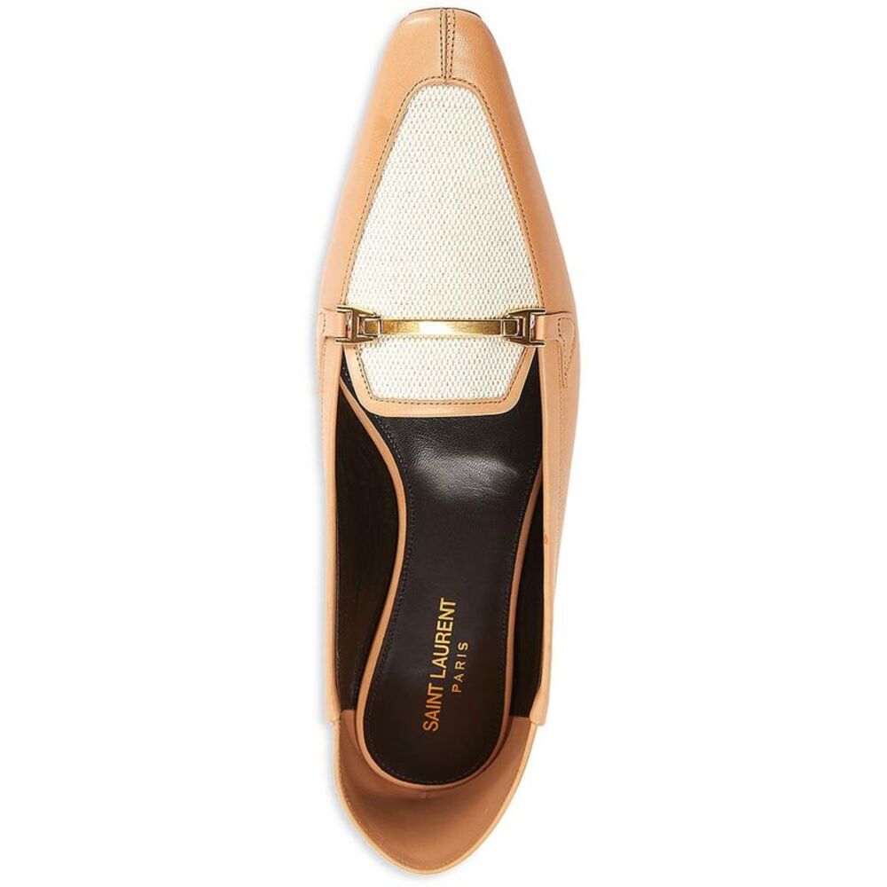 Saint Laurent Womens Brown Faux Leather Slip On Square Toe Loafers New - Picture 2 of 2